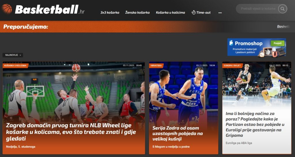 Izgled stranice basketball.hr