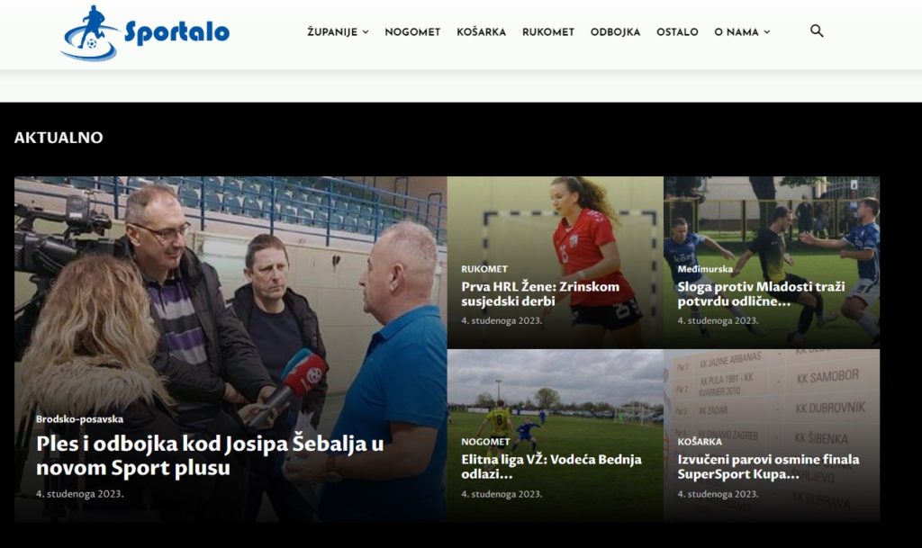 Izgled stranice Sportalo